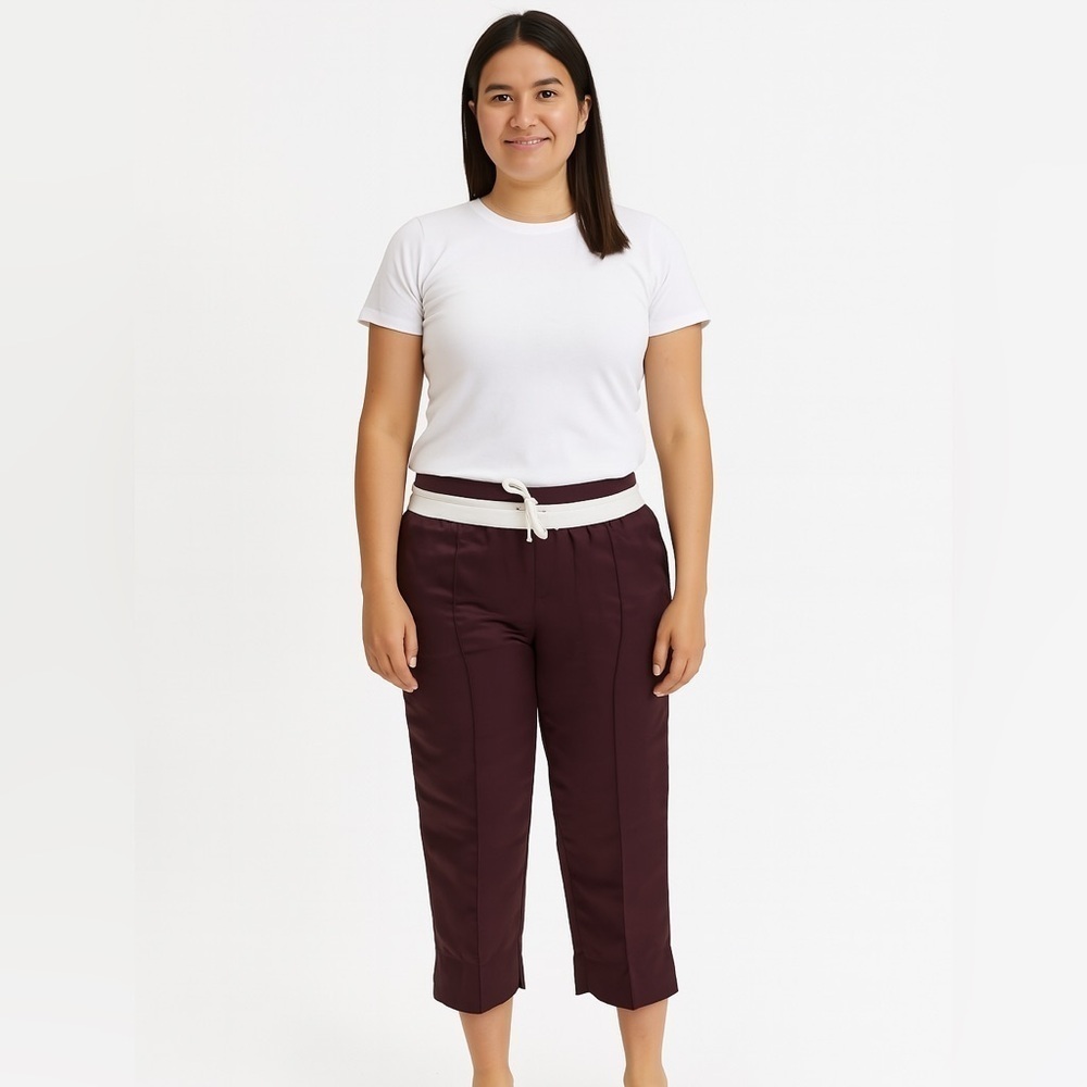 Sateen Wine Cropped Drawstring Pants- New With Tags Size Small